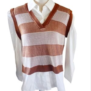 Adrianna PapellSweater Vest Collared Twofer Shirt